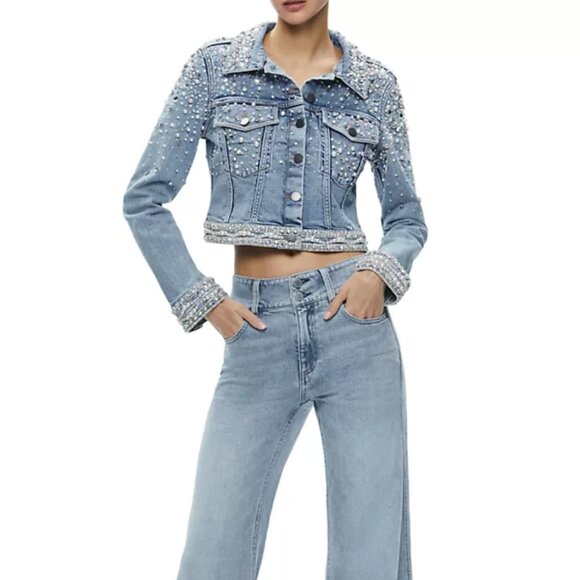 Alice + Olivia Blue Embellished Jean Jacket - Picture 3 of 16